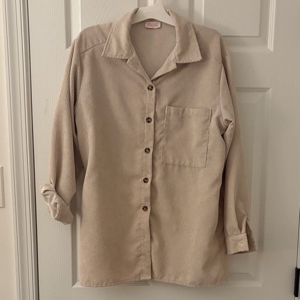 Beige Corduroy Button-Up Shacket